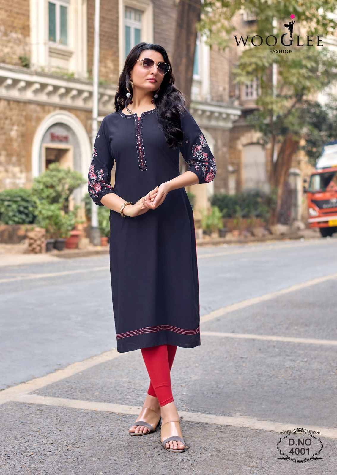 Aarvika By WOOGLEE 4001 To 4006 Series Designer Casuals Wear Collection Rayon Kurtis With Tread & Hand work At Wholesale Price